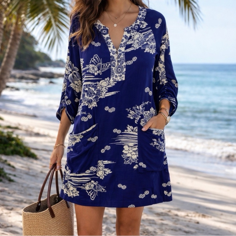 Women’s Navy Blue Summer Dress Beach Cover Up Size L